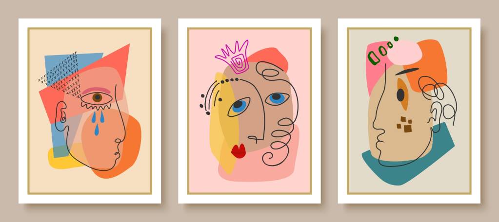 キュビズムの例：異なる角度から描かれた顔